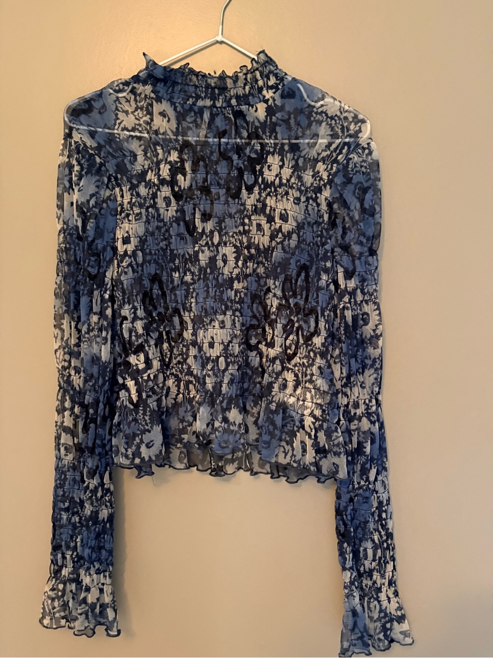 Free People Blue Floral Smocked Long-Sleeve Top